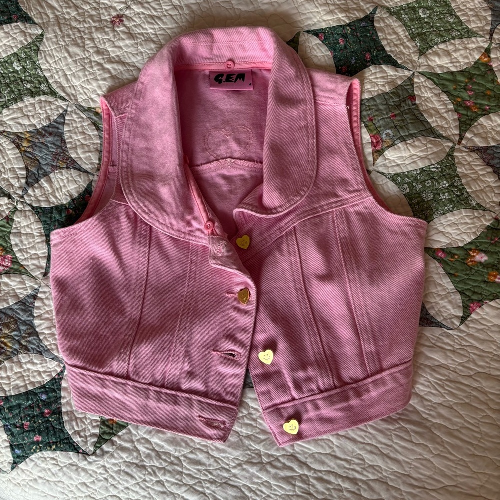*RARE: LIMITED EDITION: G.E.M. by Lazy Oaf Pink Heart Button Down Vest